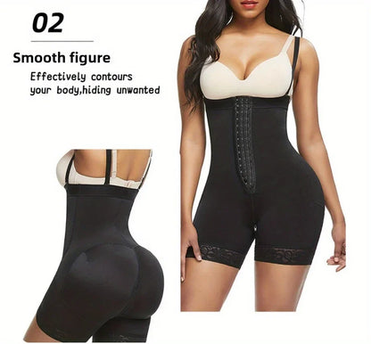 Slimming High-Waist Shapewear Shorts - Firm Tummy & Booty Enhancement Nylon & Elastane Blend with Contouring Lace Accents