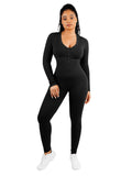 Women Deep V-neck High Stretchy Seamless Tummy Control Jumpsuit
