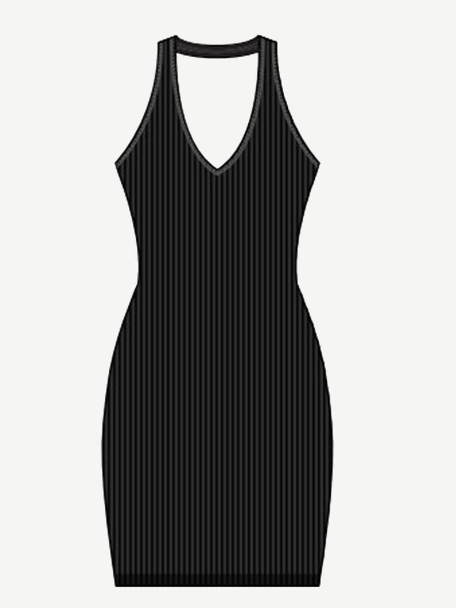 Women Seamless Halter Neck Deep U Outer Wear Dress