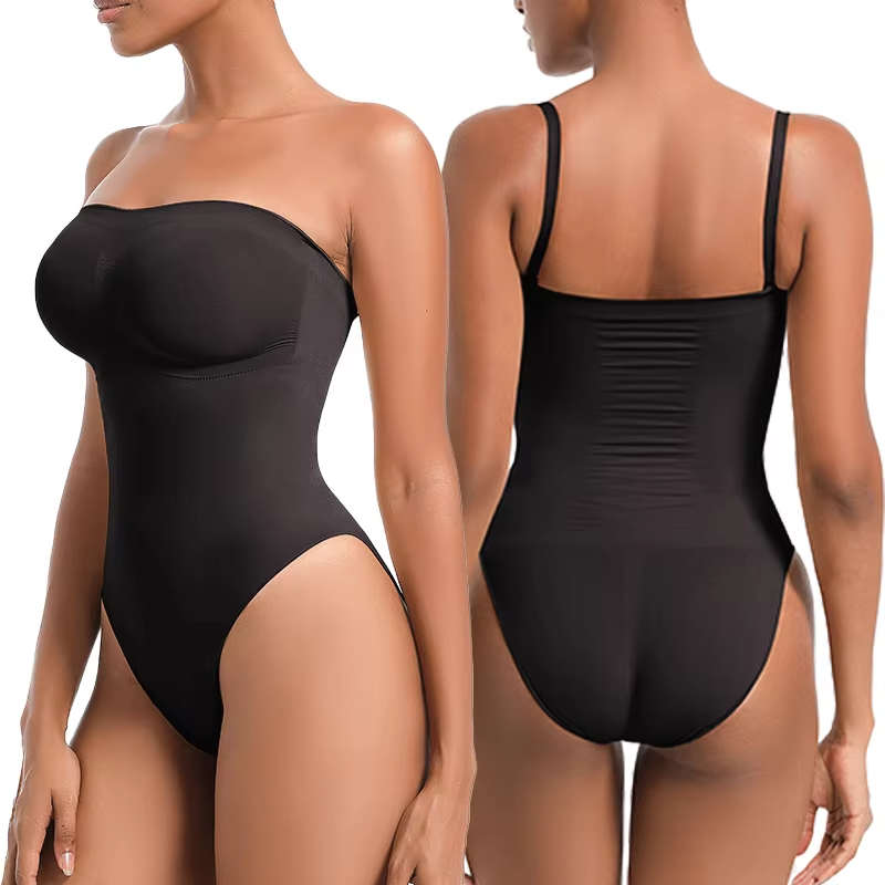 Women’s thong bodysuit shapewear with tummy control and butt lift.