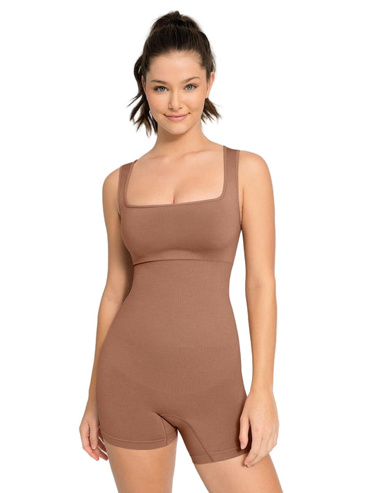 Eco-friendly Seamless Square Neck Waist and Belly Shaping Jumpsuit