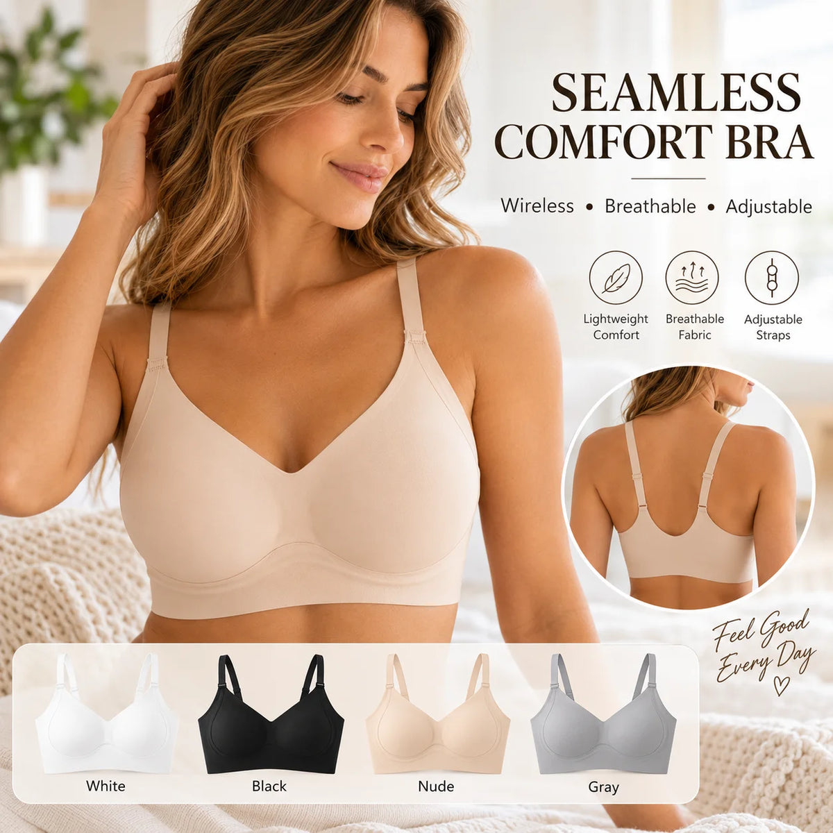 Women Seamless Wireless Molded Cup Bra Adjustable Straps – Sculpt Shape Wear
