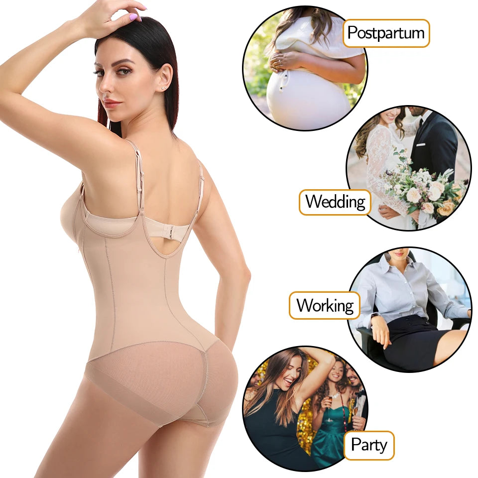 Women's Tummy Control Shapewear Bodysuit – Waist Trainer with Open Bust