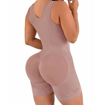 Fajas Colombianas Shapewear Shorts – Medium Compression Tummy Control Bodysuit with Built-In Bra