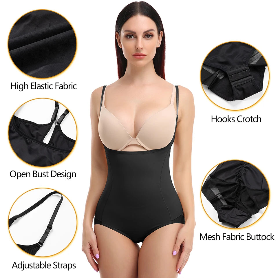 Women's Tummy Control Shapewear Bodysuit – Waist Trainer with Open Bust