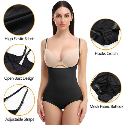 Women's Tummy Control Shapewear Bodysuit – Waist Trainer with Open Bust