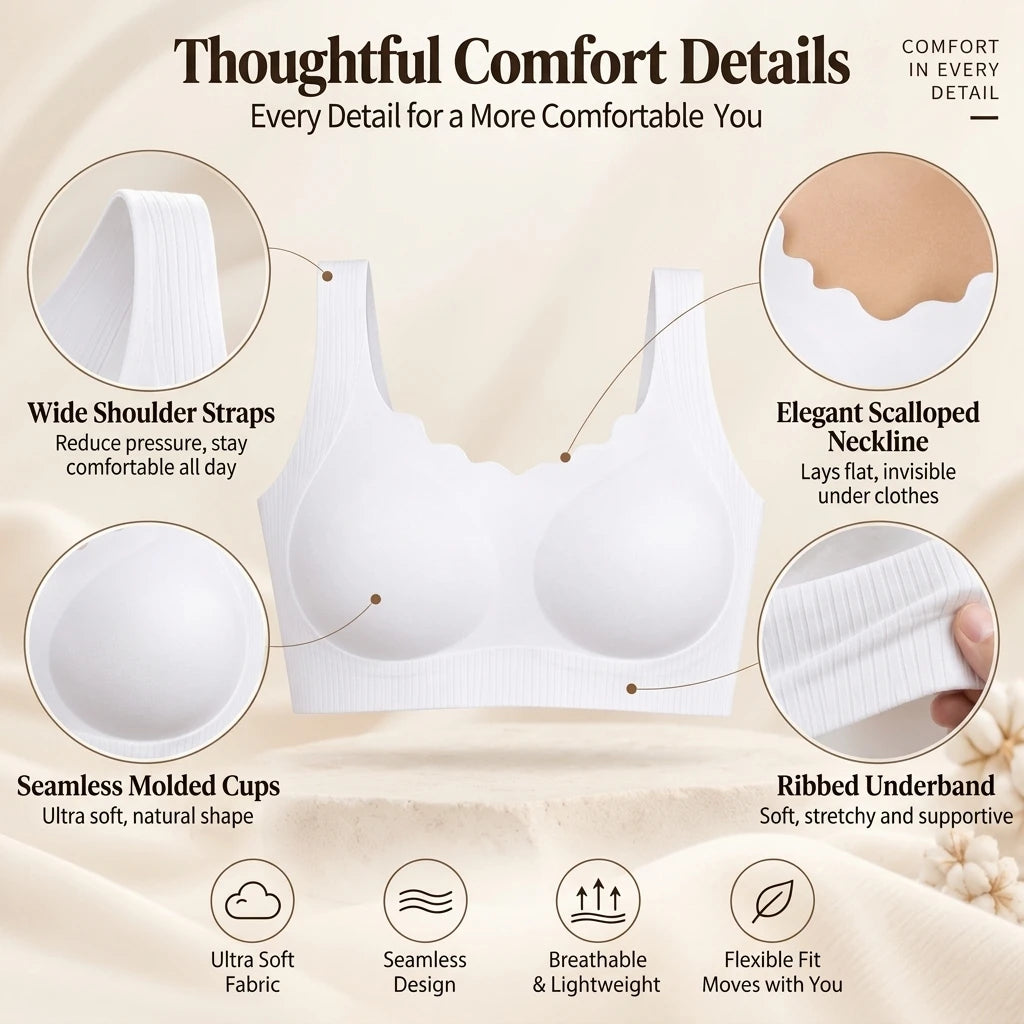 Women's Seamless Wireless Bra Soft Ribbed Scalloped Neckline – Sculpt Shape Wear
