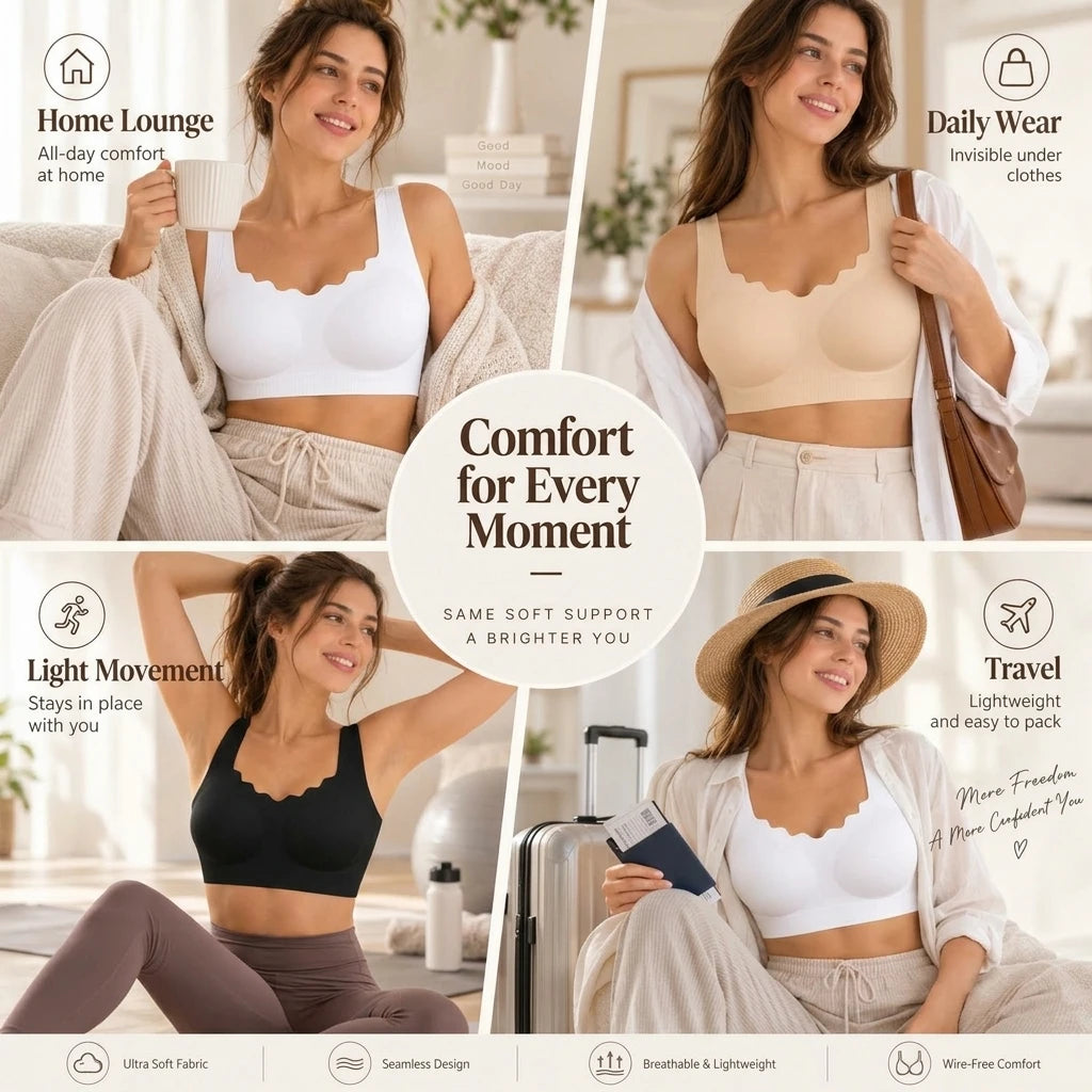 Women's Seamless Wireless Bra Soft Ribbed Scalloped Neckline – Sculpt Shape Wear