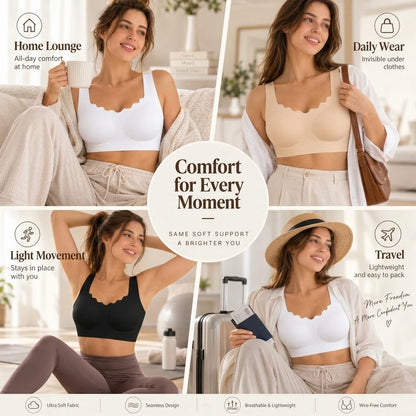 Women's Seamless Wireless Bra Soft Ribbed Scalloped Neckline – Sculpt Shape Wear
