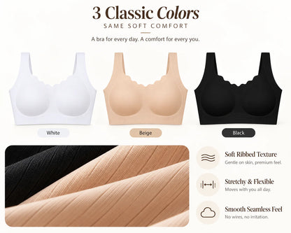 Women's Seamless Wireless Bra Soft Ribbed Scalloped Neckline – Sculpt Shape Wear