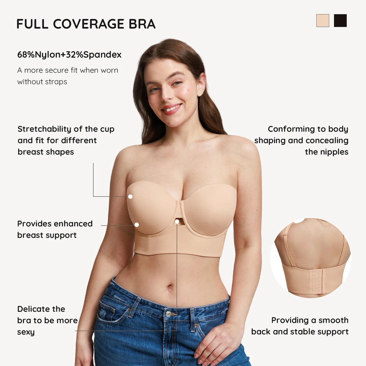Waistdear OEM Custom Women Longline Strapless Bra Underwire – HEXIN