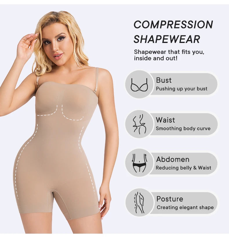 LYNMISS Strapless Detachable Straps Butt Lift Tummy Bodysuit – LYNMISS