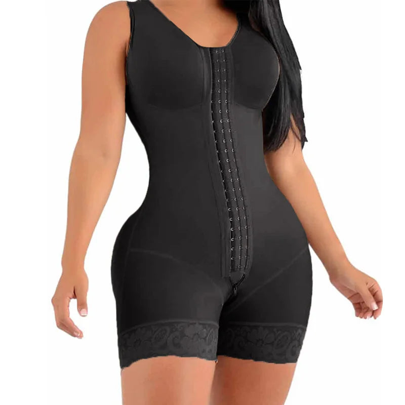 Fajas Colombianas Shapewear Shorts – Medium Compression Tummy Control Bodysuit with Built-In Bra