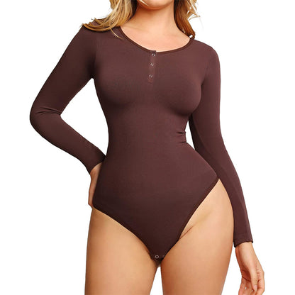 Seamless Outer Long Sleeve Thong Bodysuit
