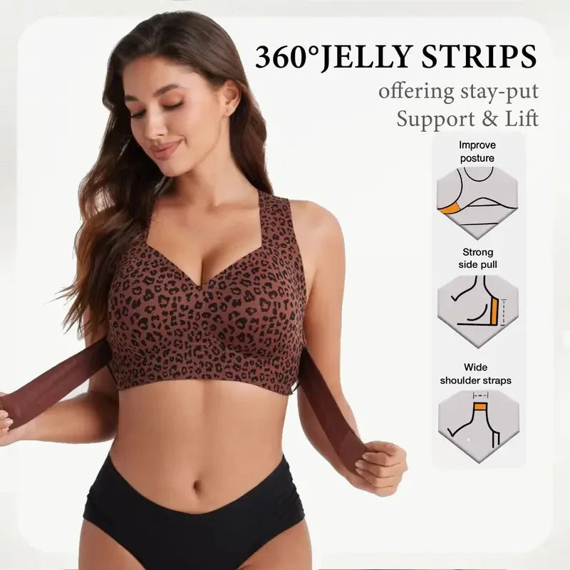 Seamless Leopard Print Jelly Strip Bra Plus Size – FancyShape