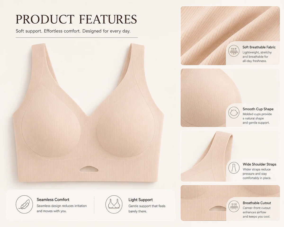 Women Vertical Ribbed Seamless Wireless Bralette Wide Strap – Sculpt Shape Wear
