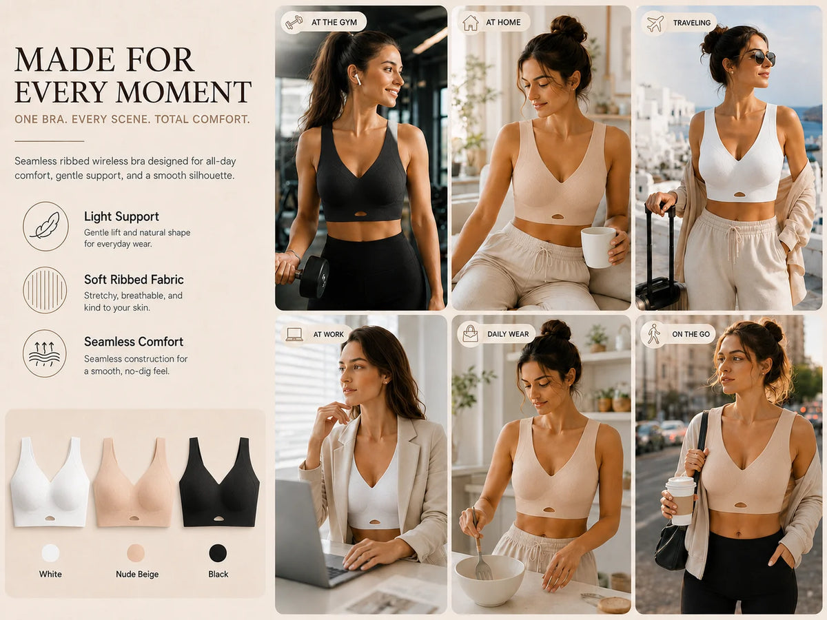 Women Vertical Ribbed Seamless Wireless Bralette Wide Strap – Sculpt Shape Wear