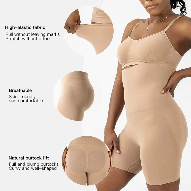 High waisted shapewear shorts with thigh slimmer and butt lift.