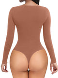 Brown bodysuit worn by a person on a white background