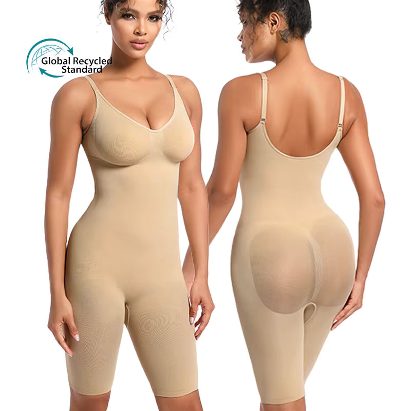 Seamless Black  Shapewear Bodysuit – Tummy Control Waist Sculpting Faja with Eco-Friendly Recycled Nylon