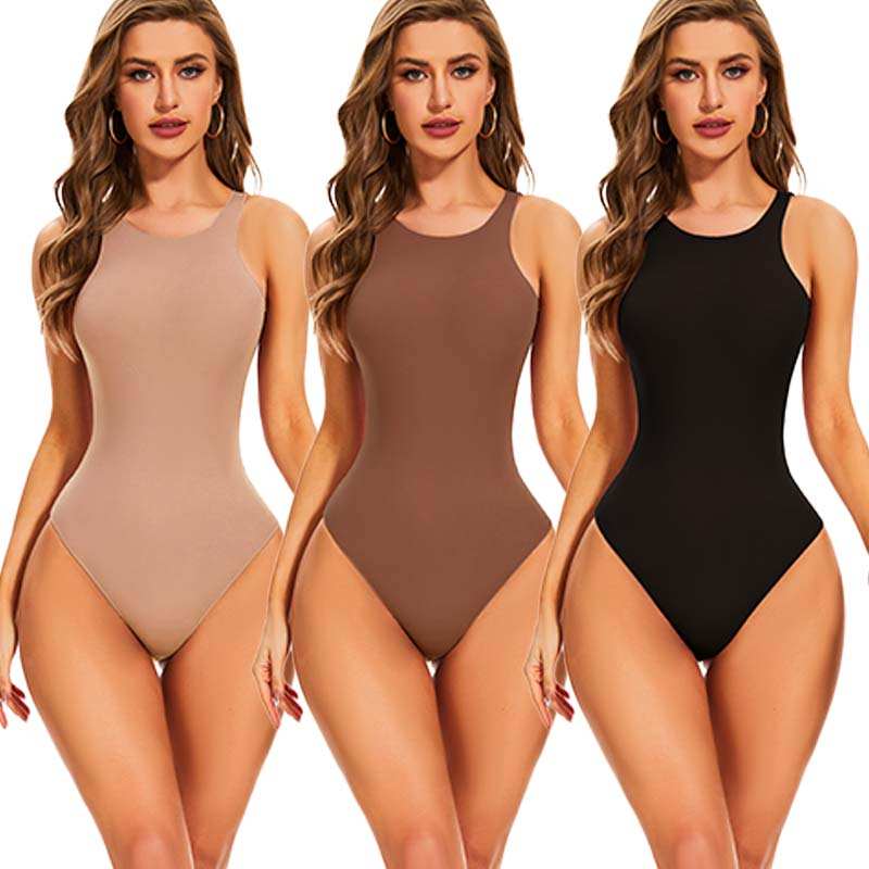 Women’s Crew Neck Thong Shapewear Jumpsuit – Sleeveless Seamless Tank Top Bodysuit with Tummy Control & Waist Slimming
