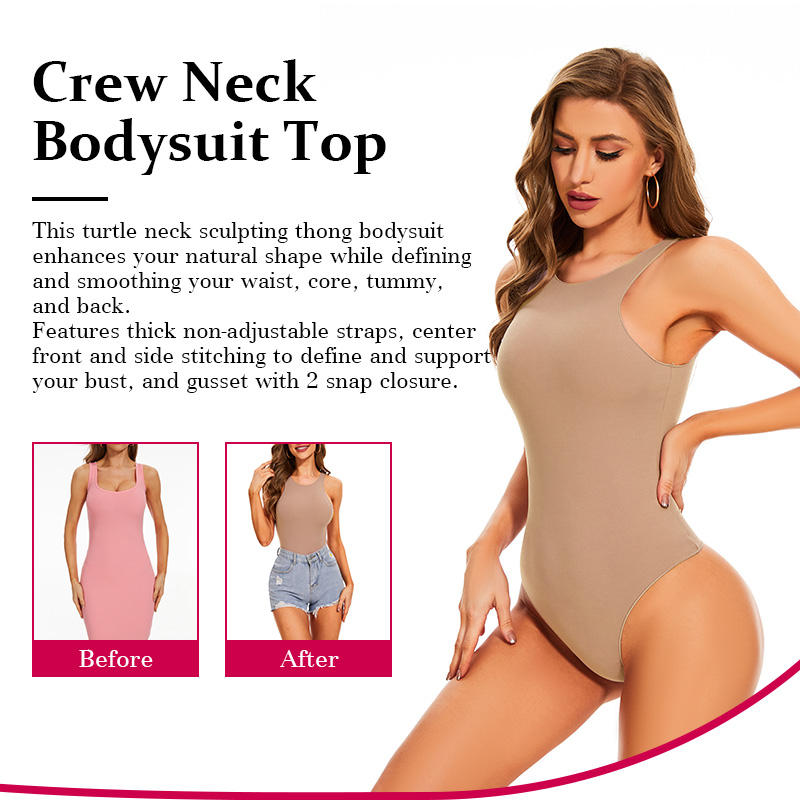 Women’s Crew Neck Thong Shapewear Jumpsuit – Sleeveless Seamless Tank Top Bodysuit with Tummy Control & Waist Slimming