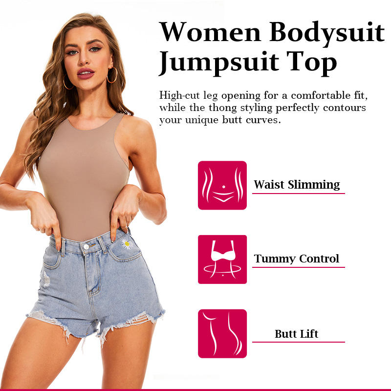 Women’s Crew Neck Thong Shapewear Jumpsuit – Sleeveless Seamless Tank Top Bodysuit with Tummy Control & Waist Slimming