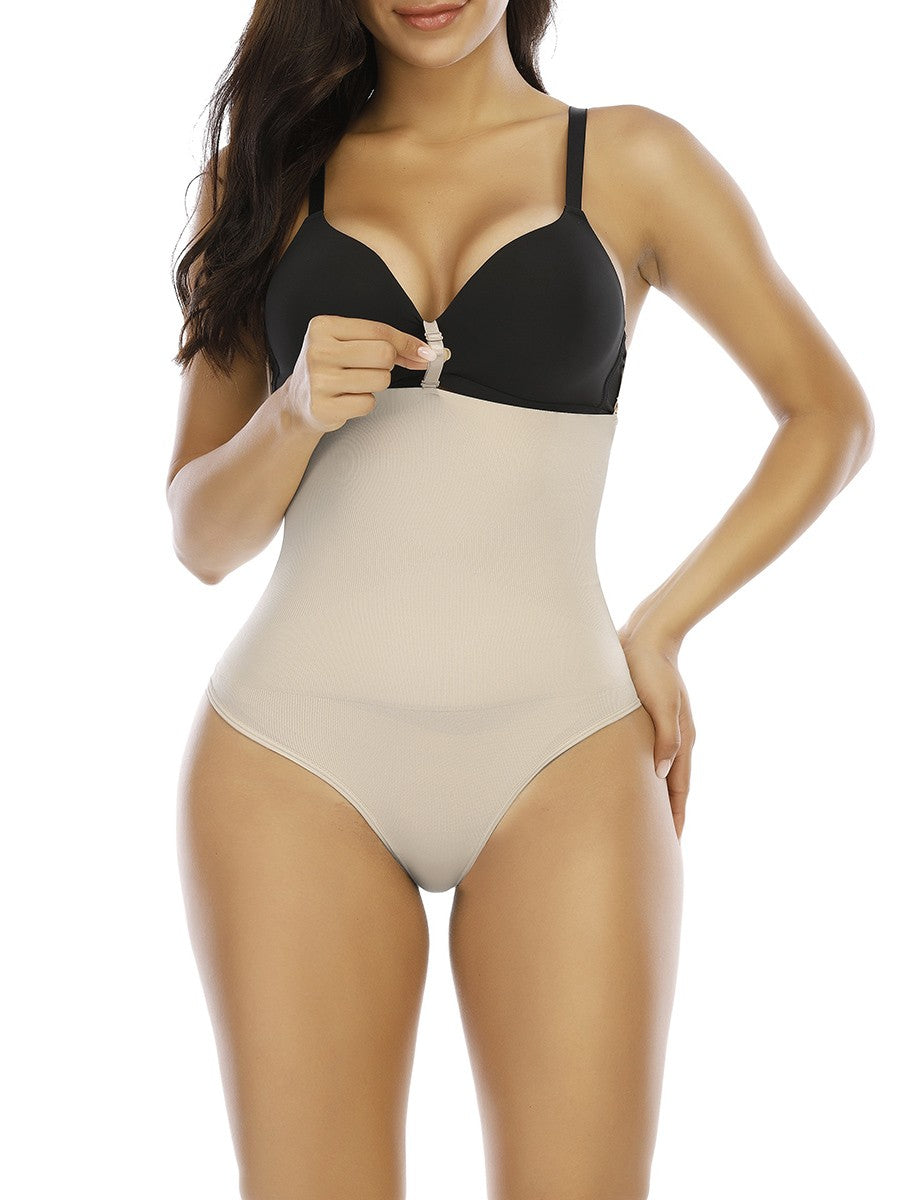 Seamless High Waist Tummy Control Thong – Three Clasps Panty Shaper | Black & Skin Color Shapewear