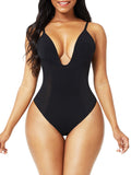 Black Plunge Low-Back Thong Shapewear Bodysuit Waist Slimmer – Adjustable & Padded