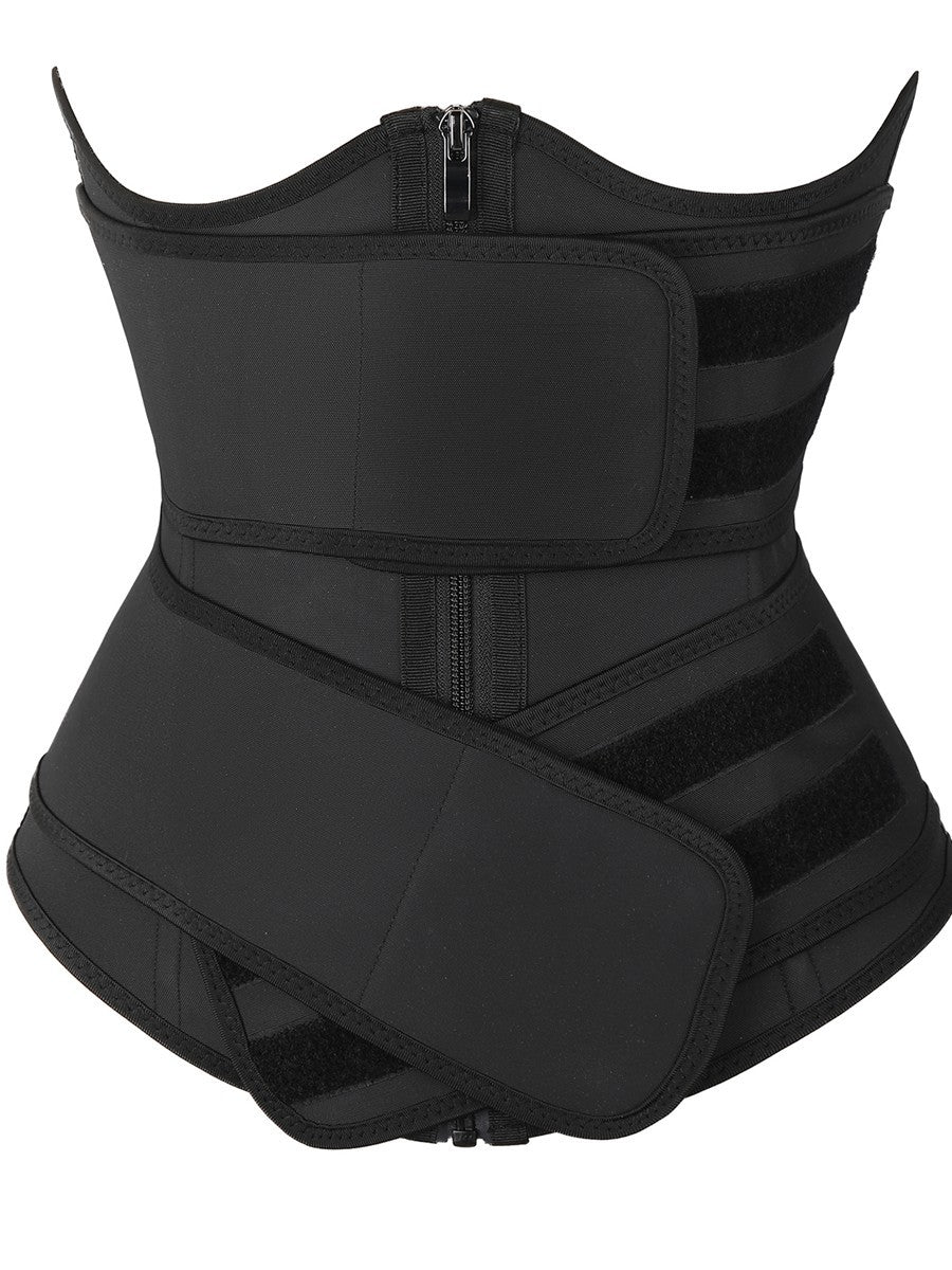 Black Under Bust Latex Waist Trainer with Double Belt Compression