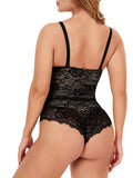 One-Piece Lace Jacquard Thong Shaping Bodysuit for Women