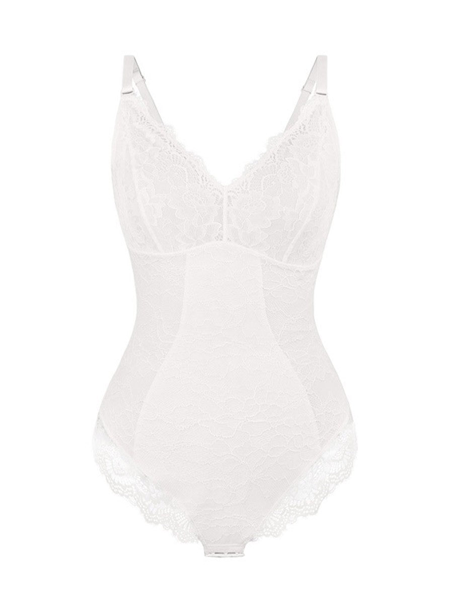 One-Piece Lace Jacquard Thong Shaping Bodysuit for Women