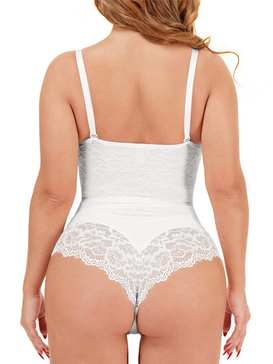 One-Piece Lace Jacquard Thong Shaping Bodysuit for Women