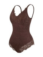 One-Piece Lace Jacquard Thong Shaping Bodysuit for Women