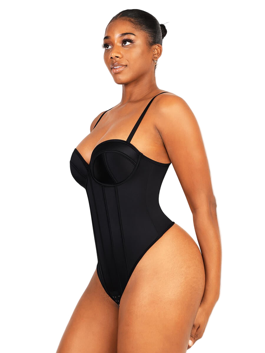 Shimmer Built-In Cup Bodysuit with Underwire Support – Waist Slimming & Shaping Thong