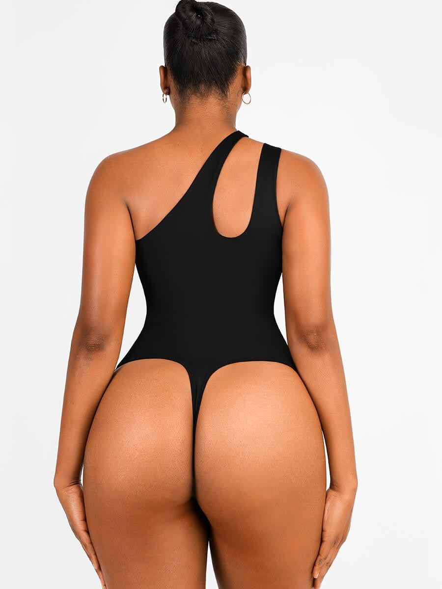 Asymmetrical Shoulder Cutout Shaping Bodysuit for Women – Tummy Control & Bust Support