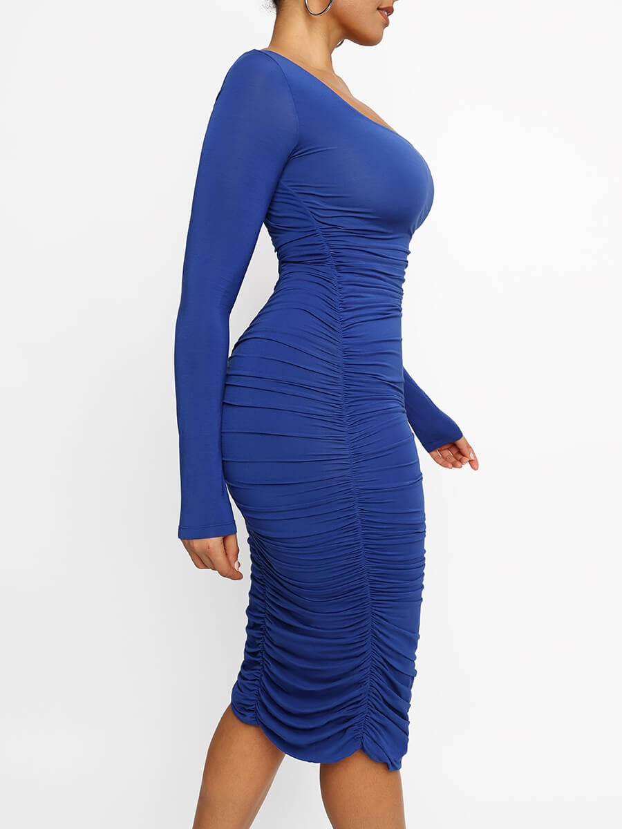 Square Neck Pleated Over-the-Knee Shaping Wear