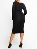 Square Neck Pleated Over-the-Knee Shaping Wear