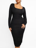 Square Neck Pleated Over-the-Knee Shaping Wear
