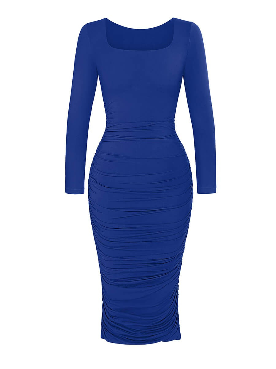 Square Neck Pleated Over-the-Knee Shaping Wear