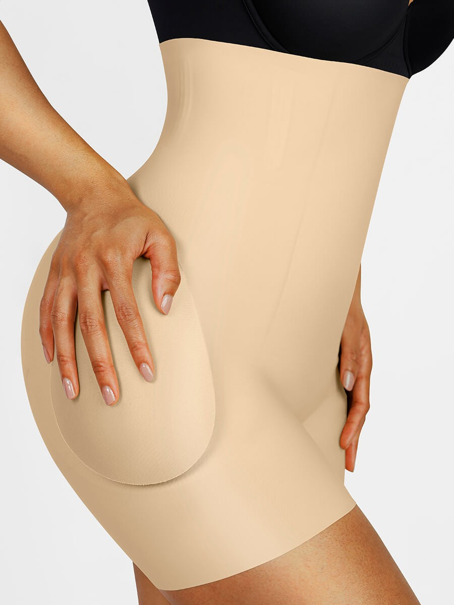 Seamless Hip Lifting Shapewear Shorts with Removable Pads & 3D Curve Enhancer