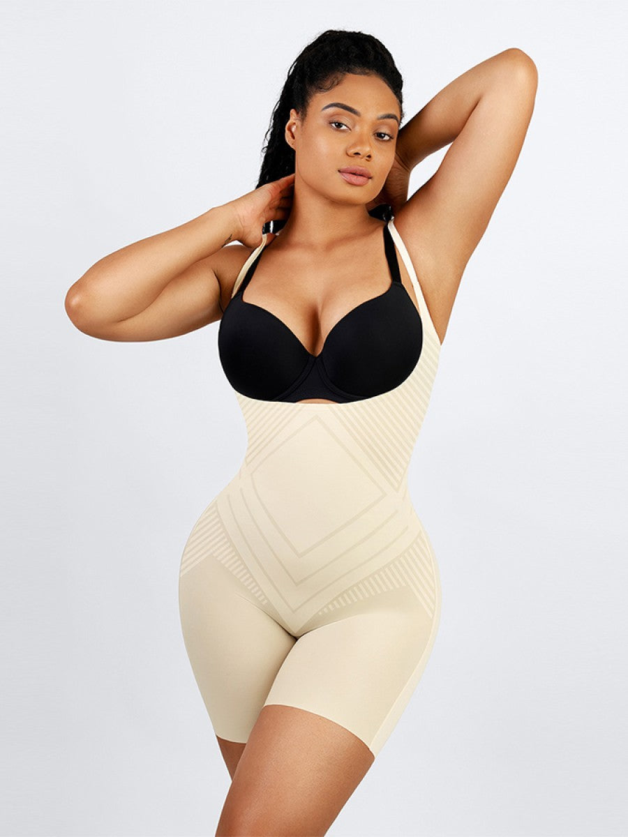 Seamless Liquid Spandex Shaping Bodysuit with Adjustable Straps & 3D Butt Lift
