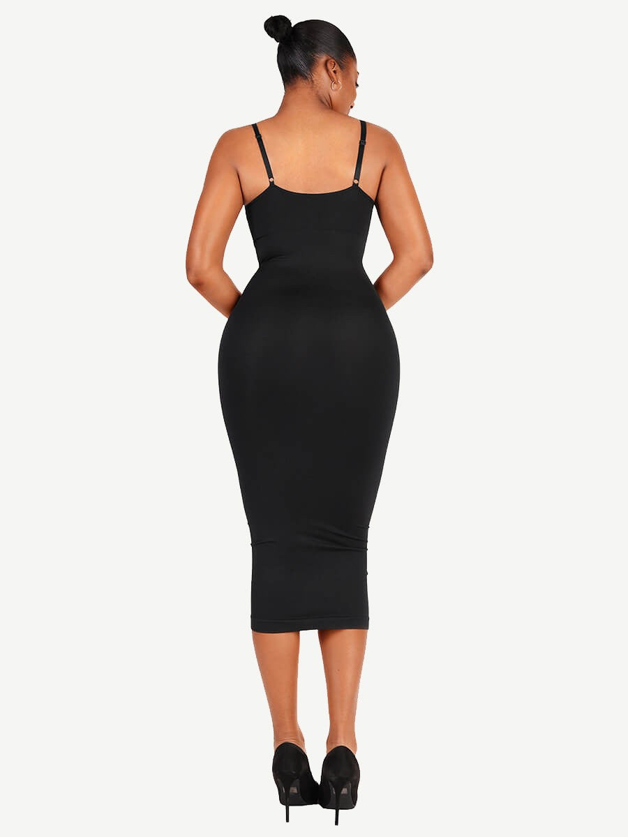 Spaghetti Strap V-Neck Maxi Shaper Dress – Elegant Body Sculpting Dress for Women