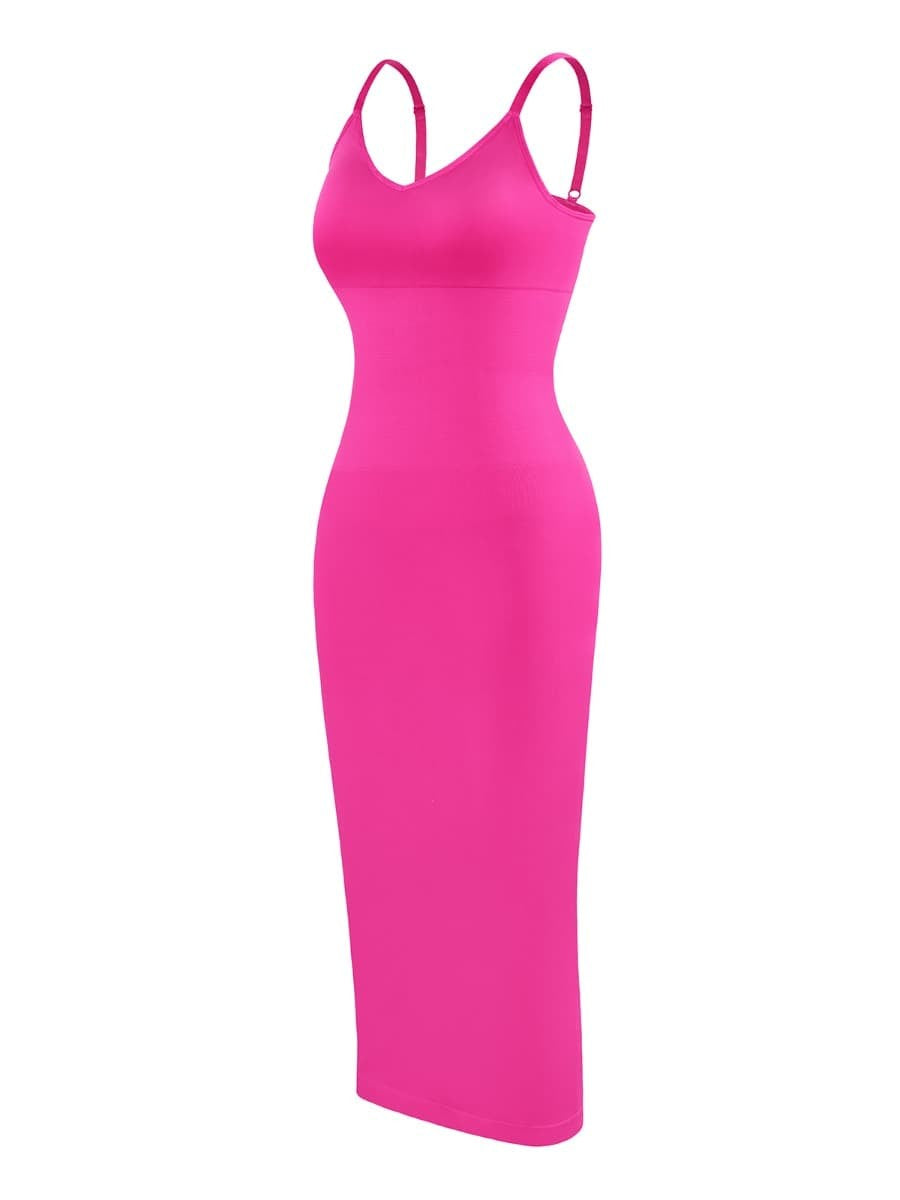 Spaghetti Strap V-Neck Maxi Shaper Dress – Elegant Body Sculpting Dress for Women