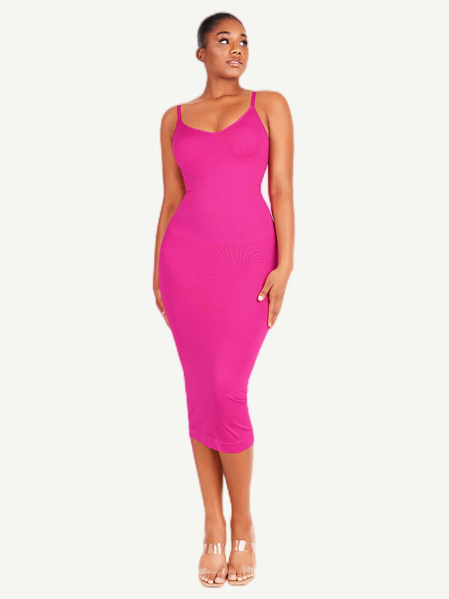 Spaghetti Strap V-Neck Maxi Shaper Dress – Elegant Body Sculpting Dress for Women
