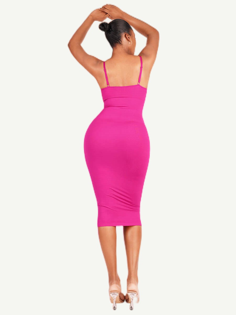 Spaghetti Strap V-Neck Maxi Shaper Dress – Elegant Body Sculpting Dress for Women