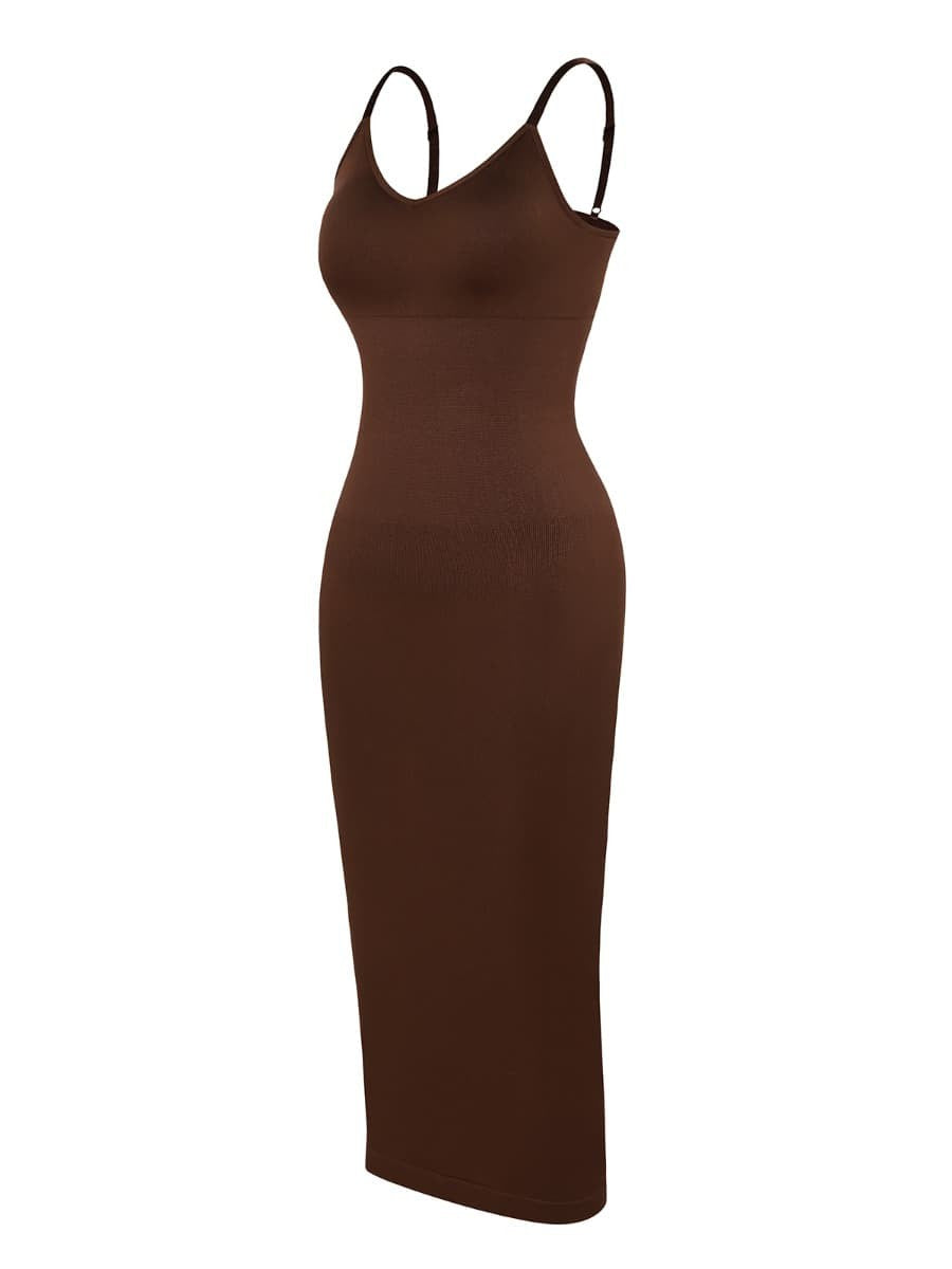 Spaghetti Strap V-Neck Maxi Shaper Dress – Elegant Body Sculpting Dress for Women