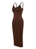 Spaghetti Strap V-Neck Maxi Shaper Dress – Elegant Body Sculpting Dress for Women