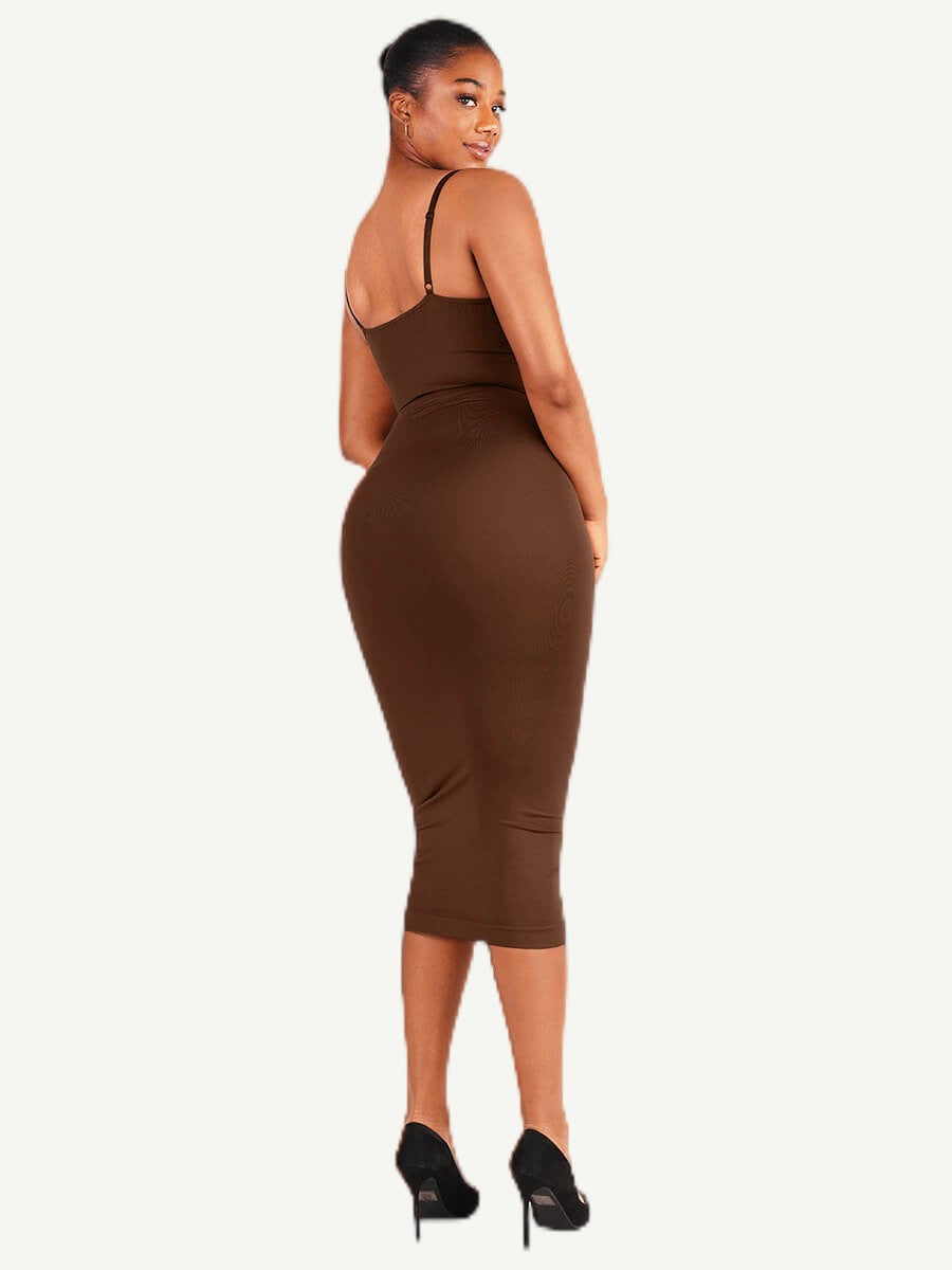 Spaghetti Strap V-Neck Maxi Shaper Dress – Elegant Body Sculpting Dress for Women