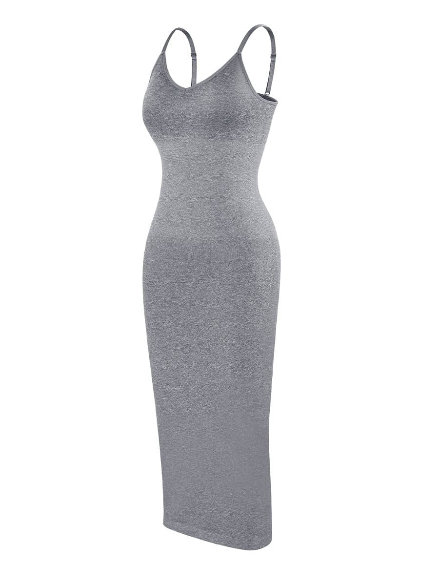 Spaghetti Strap V-Neck Maxi Shaper Dress – Elegant Body Sculpting Dress for Women